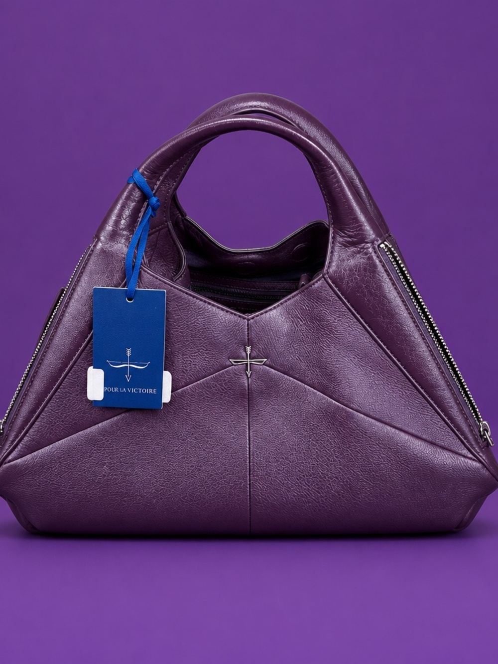 Pour La Victoire Deep Purple Leather Tote with Top Handles